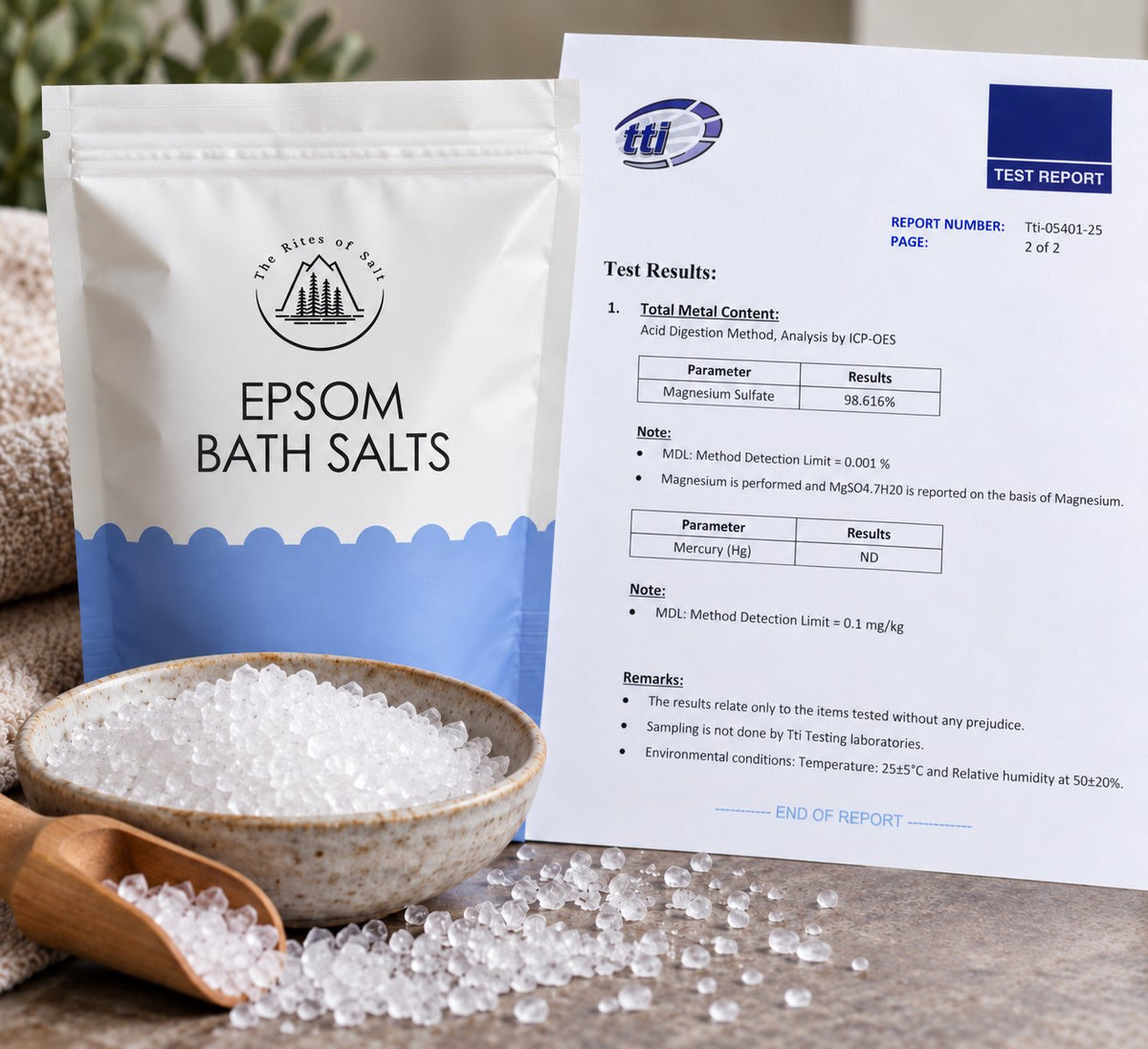 The Rites of Salt Epsom Bath Salts with magnesium sulphate crystals and independent TTI laboratory report
